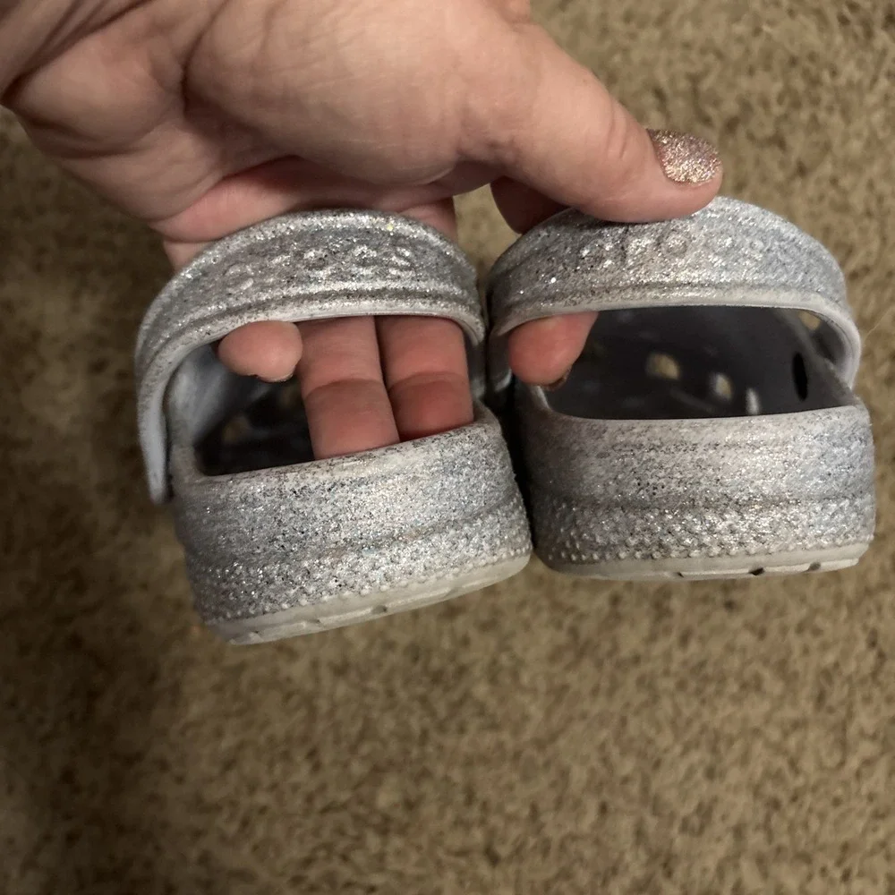 Crocs Clogs Slip On Shoes Purple Lavender Youth 3 Kids Girls Sandals Sparkles